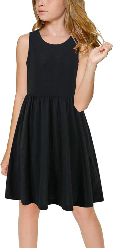 Girls Casual Swing Flare A-Line Dress Pockets