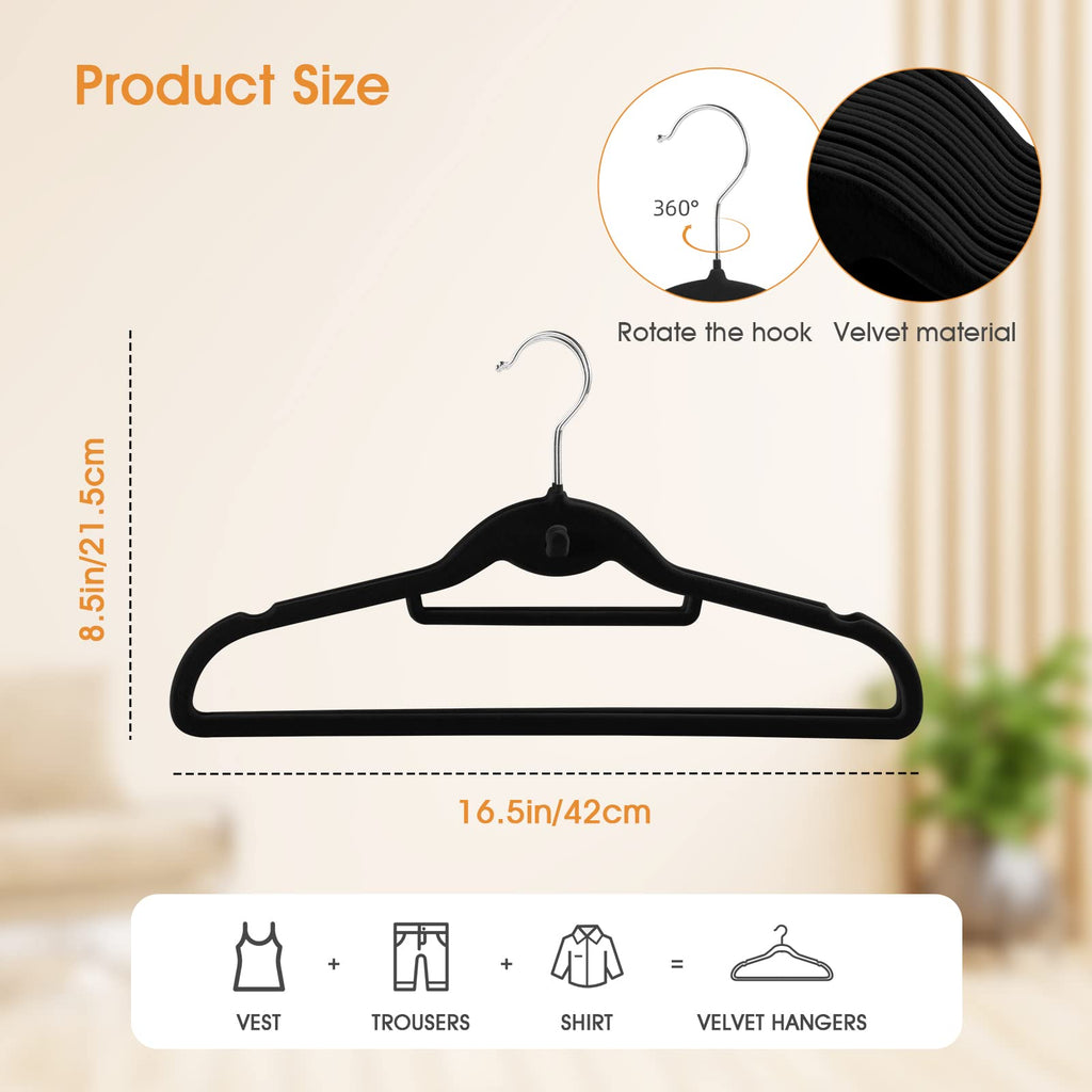 Velvet Clothing Hangers Slim Stackable Non-Slip Black Suit Hanger Space Saving Clothes Hanger Heavy Duty Adult