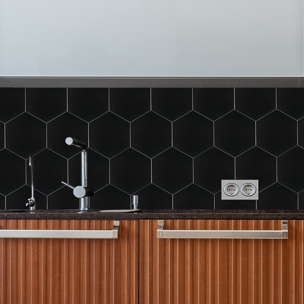Black Peel and Stick Backsplash Hexagon Tile, Self Adhesive Kitchen Backsplash Aluminum Honeycomb Stick on Wall Tiles
