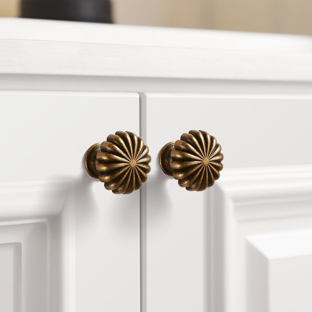 Antique Brass Cabinet Knobs,10 Pack Solid Drawer Pulls for Dressers