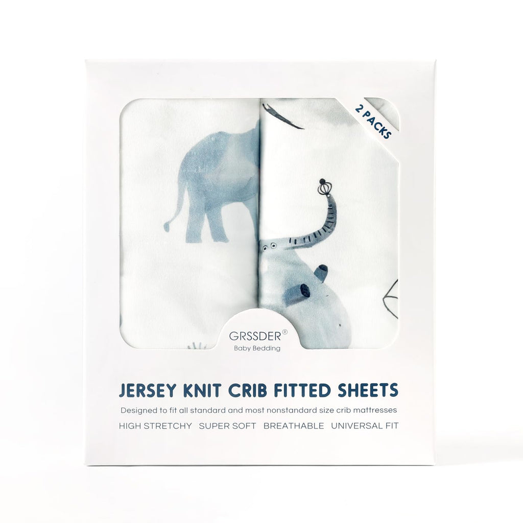 Stretchy Ultra Soft Jersey Knit Fitted Crib Sheets Set 2 Pack, Universal Fit All Standard Crib Mattress Pads Safe and
