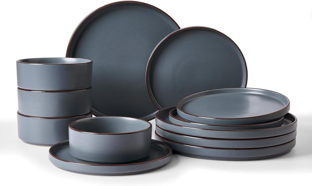 Nebula Ridge Stoneware Dinnerware Sets, Plates and Bowls Sets for 4, 12 Pieces Dishes Set