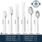 48-Piece Silverware Set with Steak Knives, Flatware Set for 8, Stainless Steel Tableware Cutlery Set