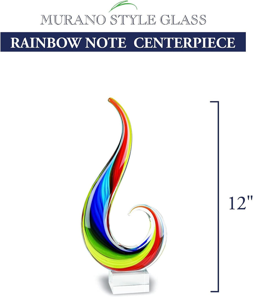 Rainbow Murano-Style Art Glass Sculpture Centerpiece, 12 Inch