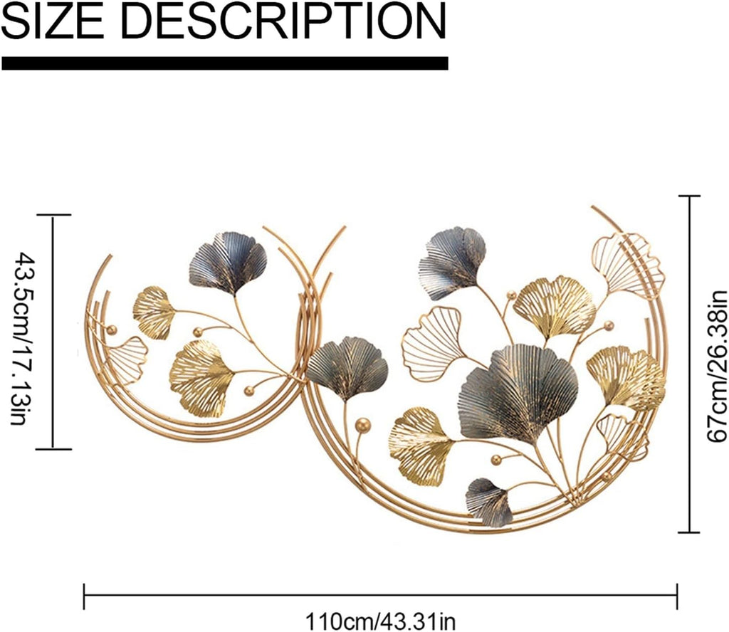 3D Room Wall Decor, Handmade Art Metal Round Golden Ginkgo Leaf Decorative Wall Sculpture Living Room And Bedroom, 2 - Set of 2
