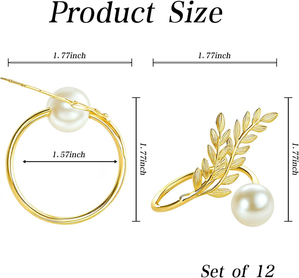 Gold Wheat Ear Pearl Shaped Napkin Rings - Set of 12