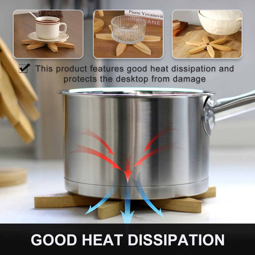 Wooden Trivet Tree Set for Hot Dishes, 100% Natural Wood Trivets, Expandable Design Coasters, Foldable Tree-Sharped - Set of 4