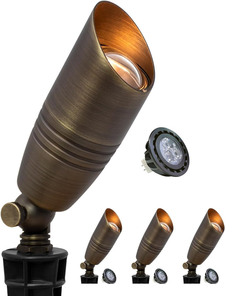 Brass Landscape Spotlights 4-Pack with Bulb Kit(S02), Low Voltage 12V AC/DC LED Outdoor Spot Uplights and Tree,PVC