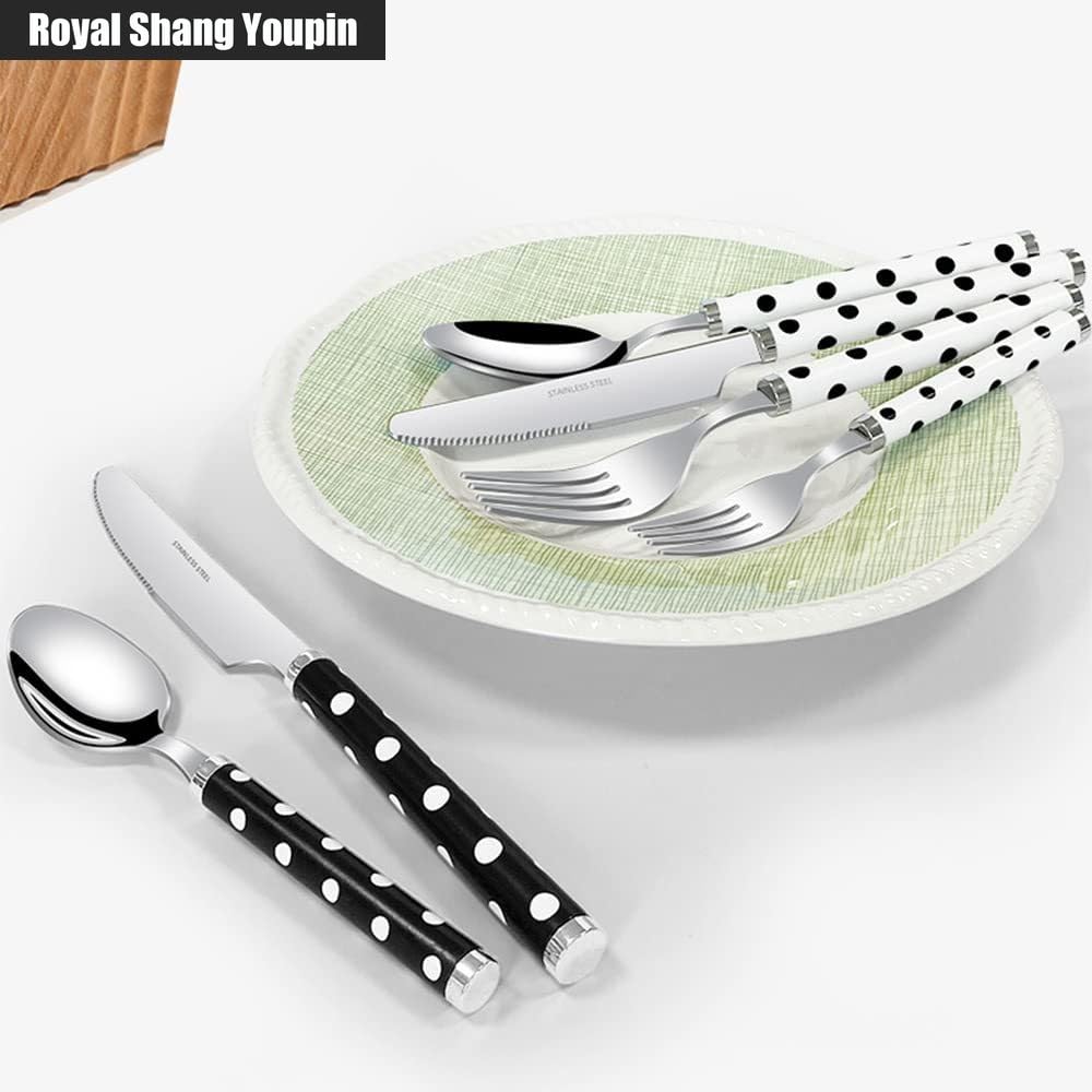 ABS Thickened Spotted Handle Kitchen Stainless Steel Silverware Tableware Flatware Cutlery Set Steak Knife Fork Spoon