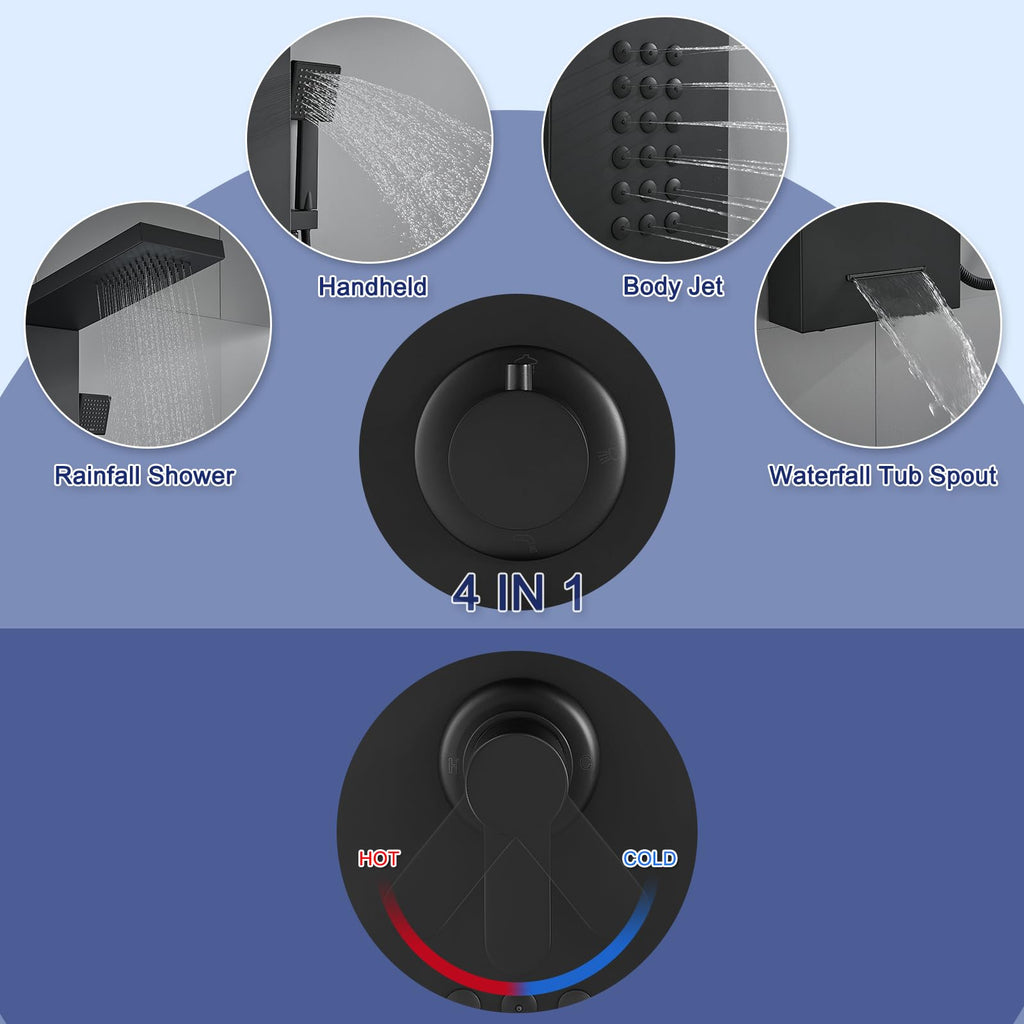 4 in 1 Shower Panel Tower with Powerful Body Jets, Matte Black