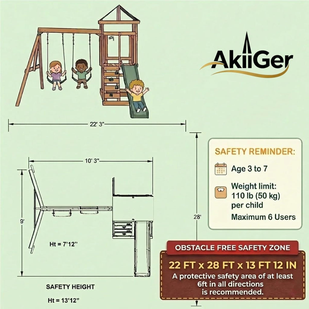 Cedar Wooden Backyard Playset with Swings, Wave Slide, Rock Wall Ladder, Sandbox Chalkboard & Canopy Roof, Outdoor