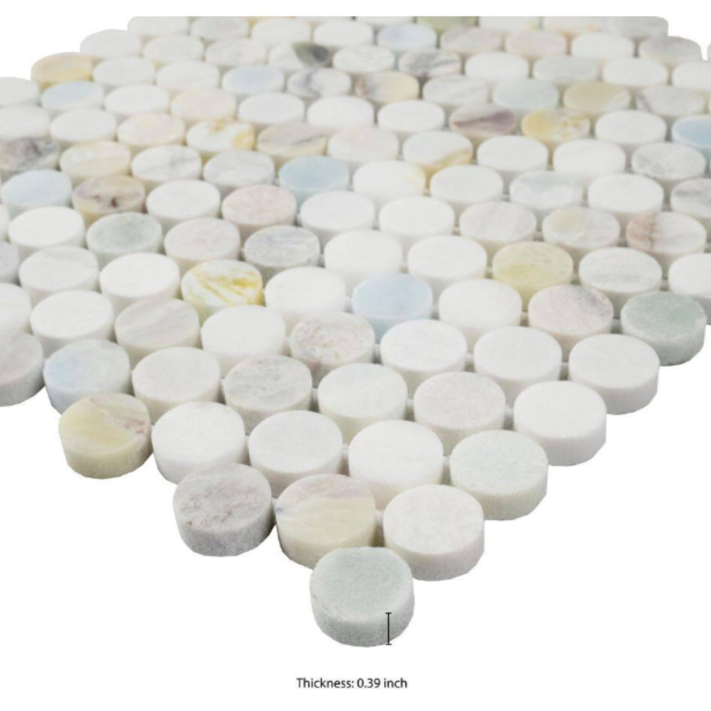 Aurora Pearl Round Marble Mosaic Tile - Polished Natural Stone Sheet Backsplash, and Shower Accent (1 Sheet)
