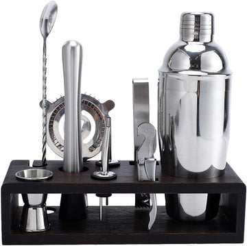 Cocktail Bartender Kit with Stand, Stainless Steel Shaker Home Bar Tools Set - Set of 10