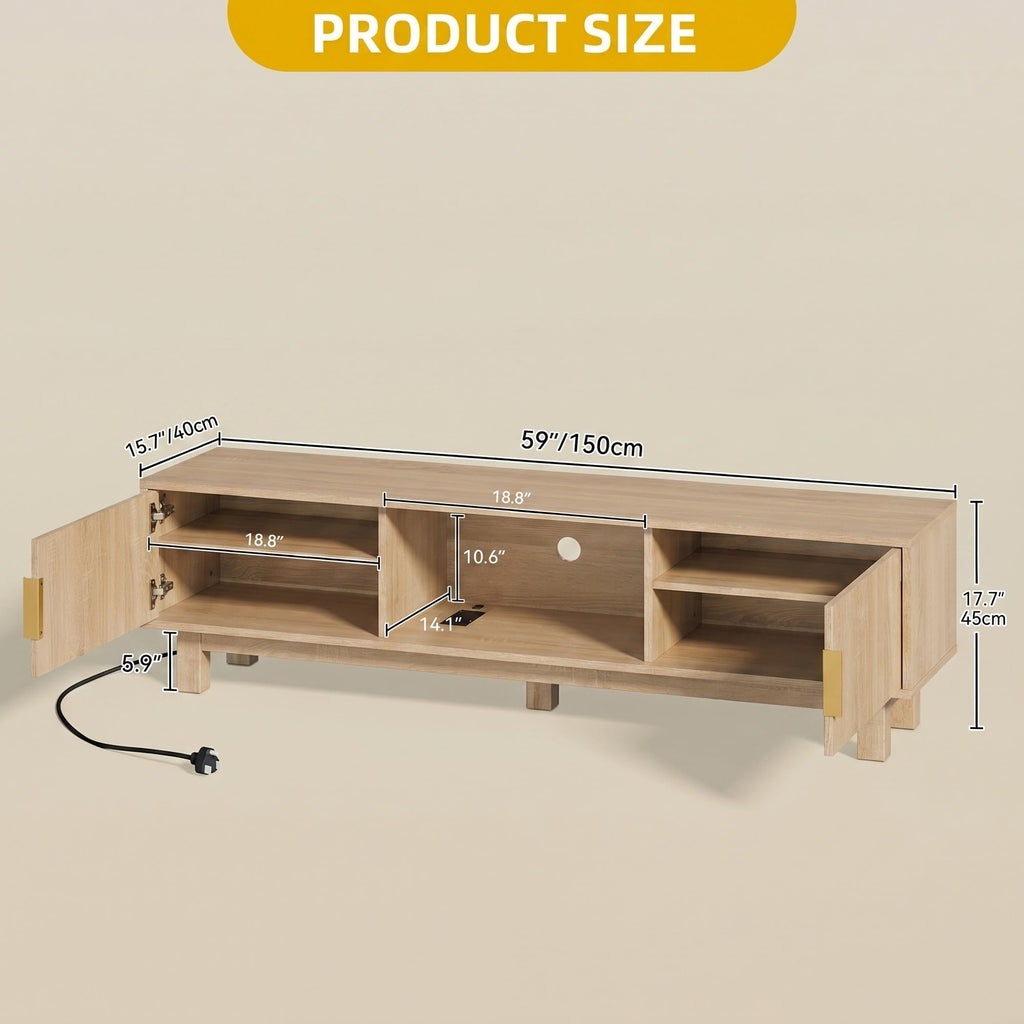 Fluted TV Stand, Mid-Century Media Console for TVs up to 65", Natural