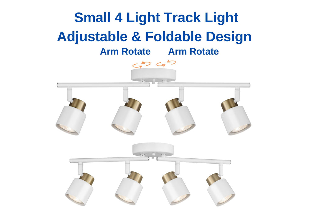 4 Light Track Lighting Kit, Matte White Brass Finish Adjustable with Modern Flush Mount Ceiling Spotlight