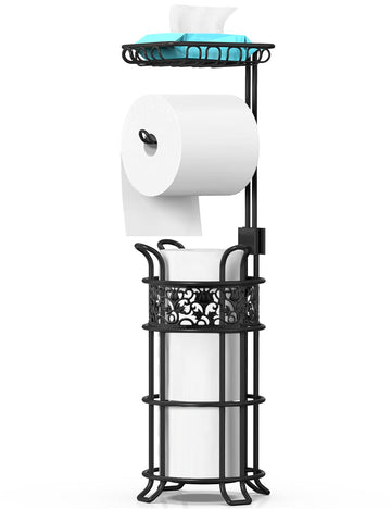 Toilet Paper Holder Stand with Shelf, Free Standing Toilet Paper Roll Dispenser Holds 3 Big Rolls of Jumbo Mega