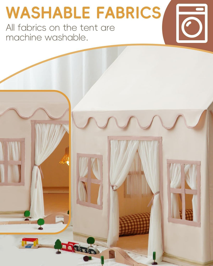 Large Kids Tent Playhouse Base Fabric with Star Lights, Flags and Tote Bags, Kids Play Tent Indoor & Outdoor