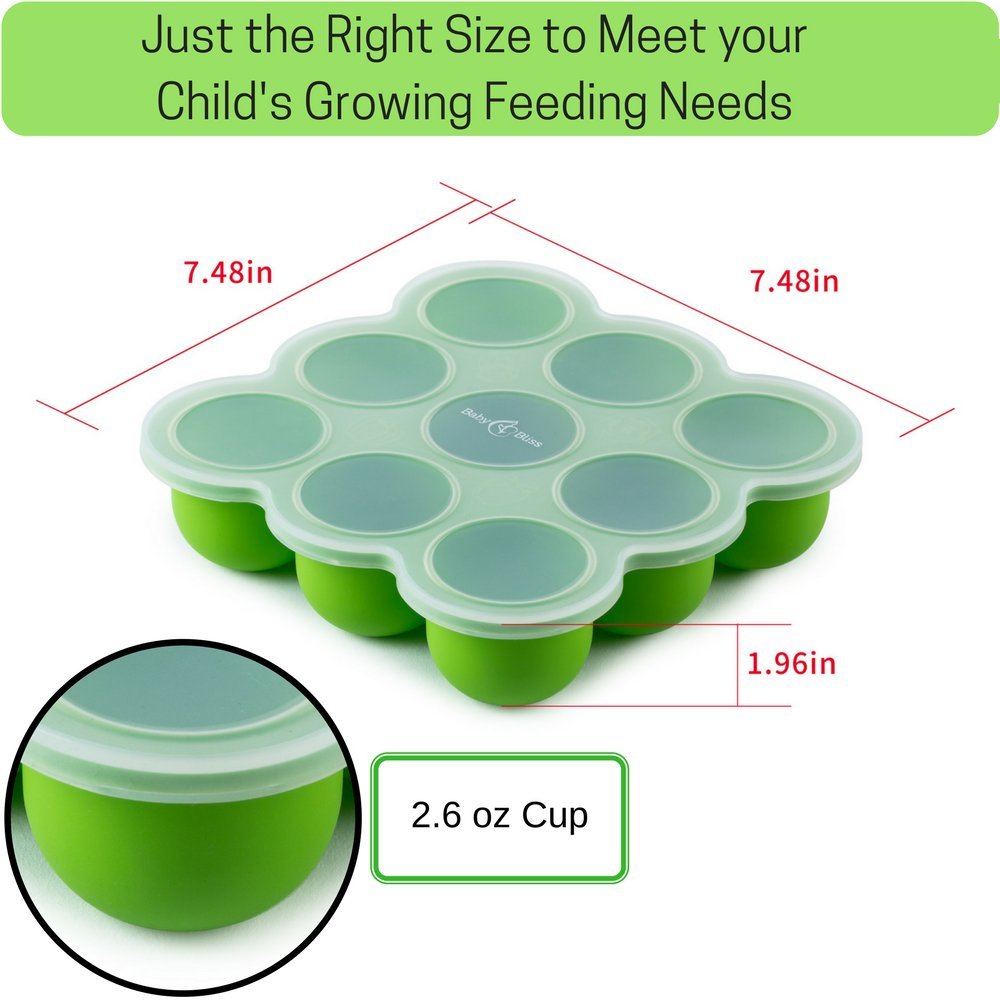 Food Storage Container and Freezer Tray - Food-Grade Silicone Mold with Clip-On Lid - 9 x 2.5 Oz Easy Out Portions