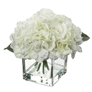 White Fake Flowers with Vase Hydrangea Artificial Flowers in Vase Peony Faux Flowers in Vase Rose Silk Flowers