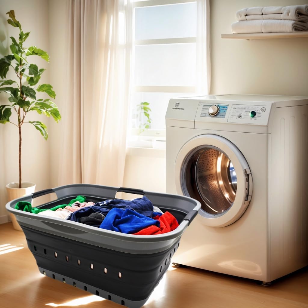 42L Collapsible Plastic Laundry Basket - Foldable Pop Up Storage Container/Organizer - Space Saving Hamper/Basket (1