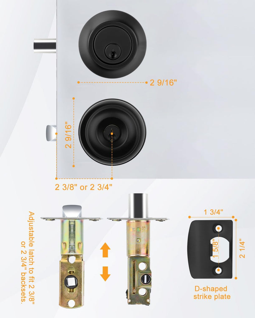 Black Exterior Door Lock Set with Deadbolt Keyed Different 3Pack