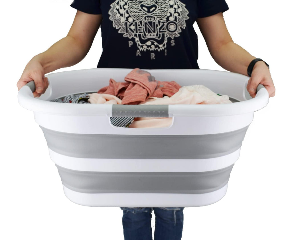 40L (10.5 gallon) Collapsible Plastic Laundry Basket - Space Saving Storage Container - Portable Washing Tub