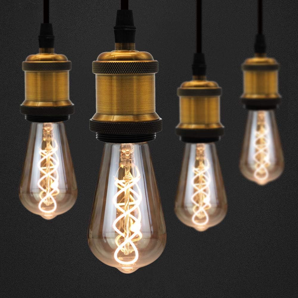 ST64 Edison LED Bulb - Golden Tint Glass, 4W Dimmable Decorative Light with Spiral Filament, E26 Base and 110-130V