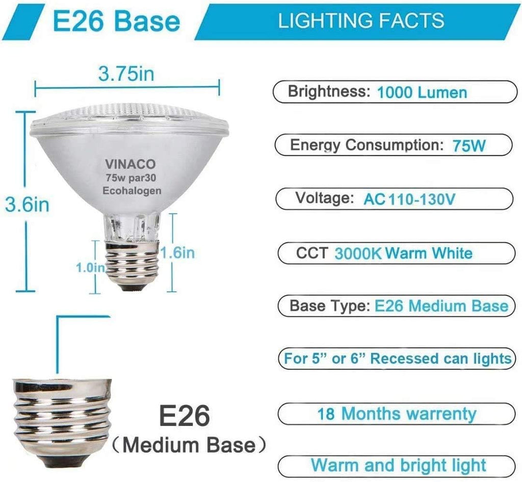 Par30 Short Neck Flood Light Bulb 75W 120V E26 Base 3000K Warm White