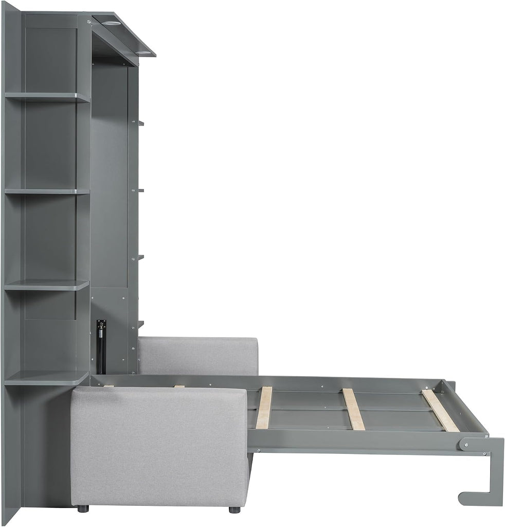 Queen Murphy with Sofa and Shelves for Bedroom or Guestroom Wall Bed Space Saving Hidden Bed,No Need Fix to The