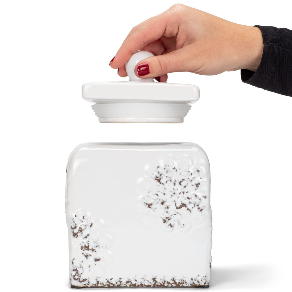 Floral White 10, 9, 8 inch Ceramic Food Storage Canisters Set of 3 (38995)