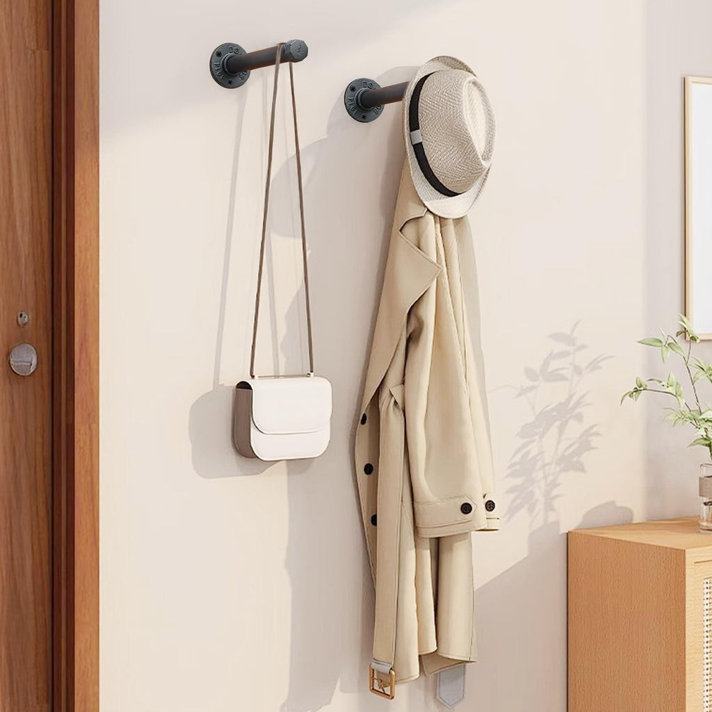 Cast Iron Wall Mounted Clothes Rack, Heavy Duty Industrial Pipe Clothing Rack for Hanging Clothes, Garment Racks for