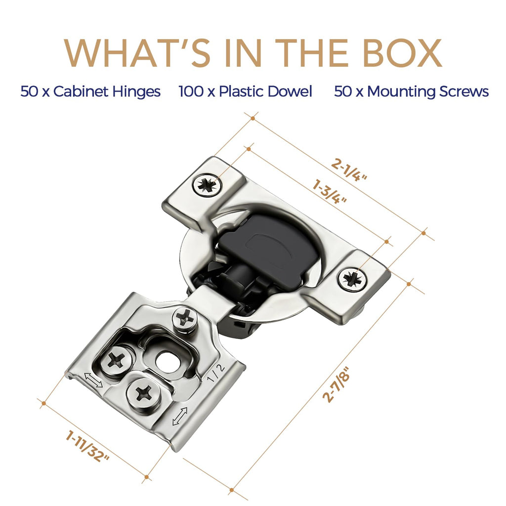 Soft Close Hinges Cabinet Hinges, 1/2 Inch Overlay, 50 Pack