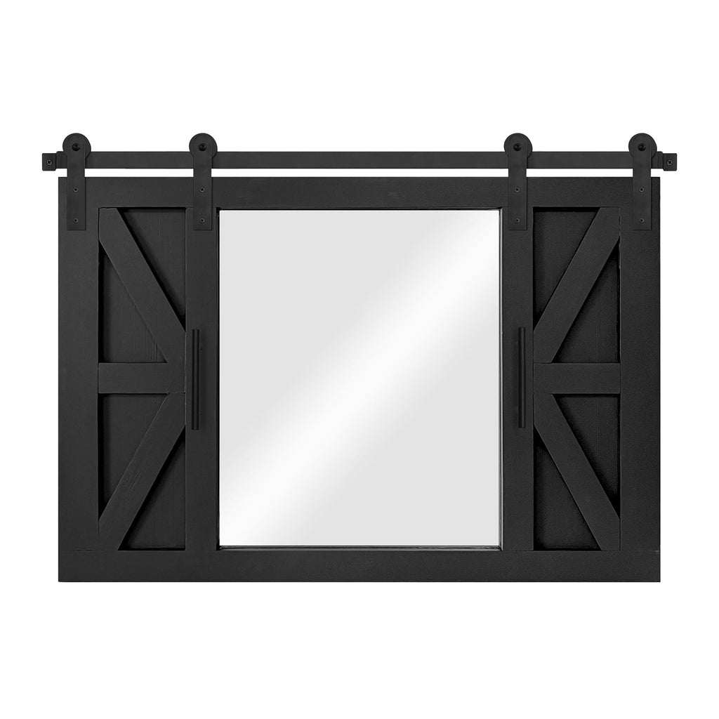 Farmhouse Barn Door Mirror - 37" x 26" Wall Mirror Rustic Black