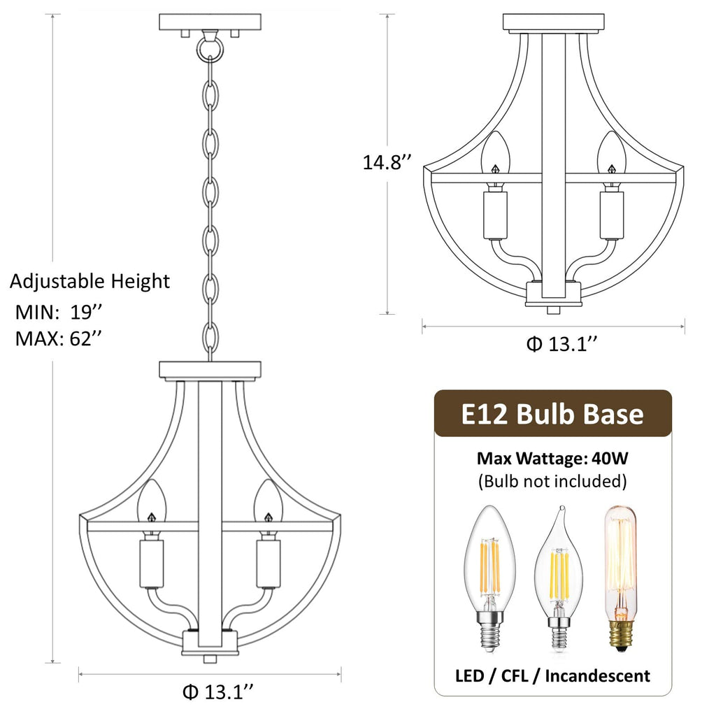 13.1" Modern Farmhouse Hanging Pendant Lighting, 4-Light Rustic Interior Flush Mount Ceiling Light Fixture, Vintage