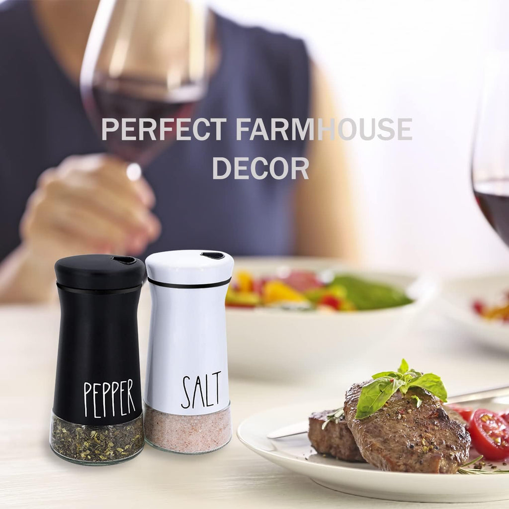 Farmhouse Salt and Pepper Shakers with Adjustable Pour Holes, Refillable Salt Shaker by - Set of 2