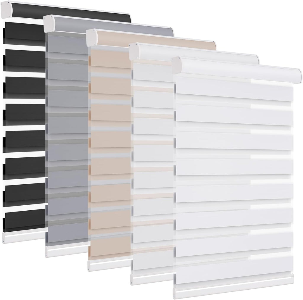Custom Size Zebra Blinds Cordless Indoor Window Shades Privacy Dual Layer , Inside Outside Mount Easy Install
