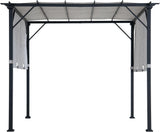 9 x 9 ft. Pergola, Outdoor Patio Matte Black Steel Classic Frame Pergola with Retractable White Canopy Shade for