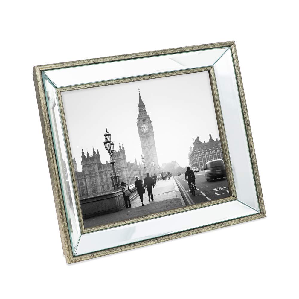 Jacobs 8x10 Silver Beveled Mirror Picture Frame - Classic Mirrored Frame with Deep Slanted Angle Made for Wall Décor