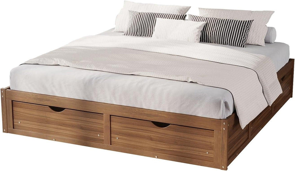 King Size Wooden Floor Bed Frame with 6 Storage Drawers