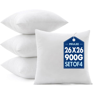 26x26 Euro Pillow Inserts 4 Pack, 100% Virgin Filling Throw Pillows