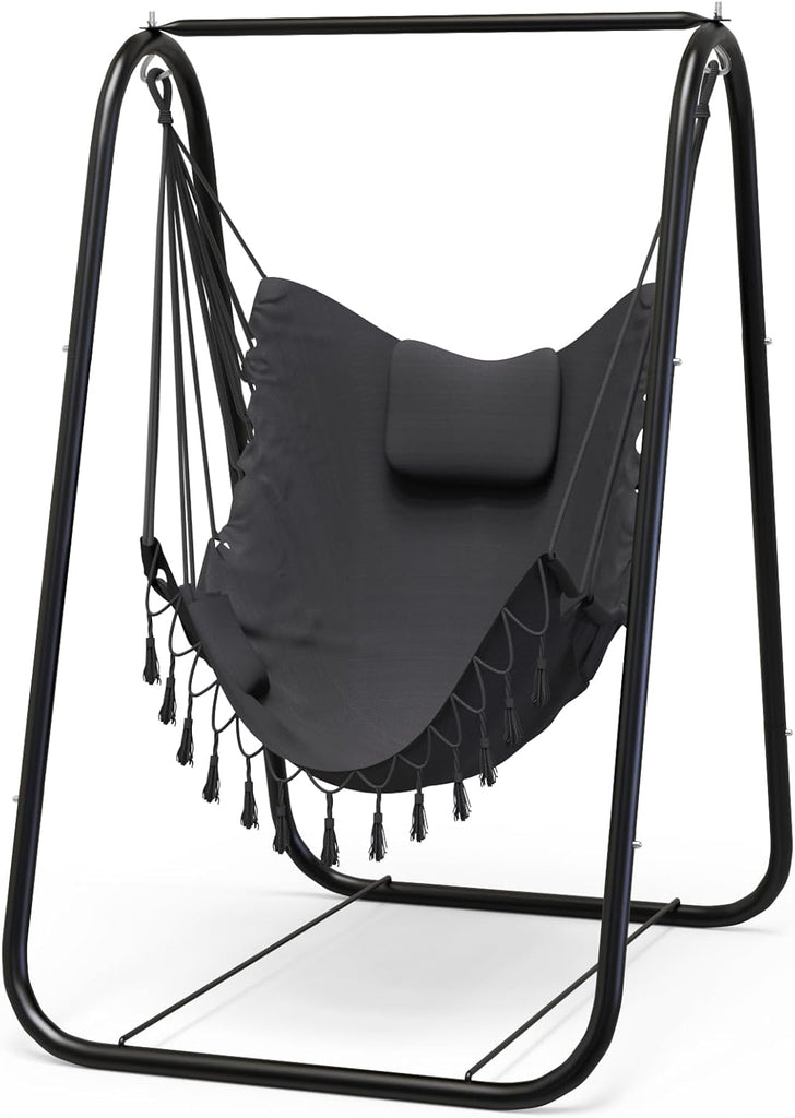 Hammock Chair with Stand, Heavy Duty A-Frame | Beam Design, Square Support Base, Rustproof Swing Stand with Chiar for