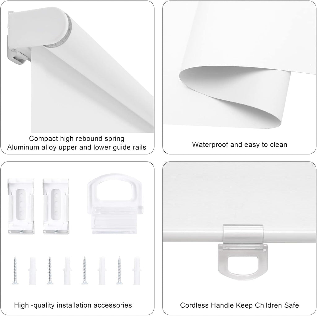 Blackout Roller Shades Blinds Cordless for Windows Pull Down Room Darkening Door Blinds with Thermal Insulated Easy