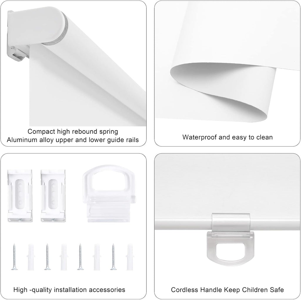 Blackout Cordless Roller Shades Blinds, White | Blackout Fabric UV Thermal Insulated,Spring System For Windows