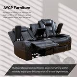 Power Recliner Set with LED Lights, Air Leather Reclining Set with USB Port/Wireless Charger/Storage Console/Cup