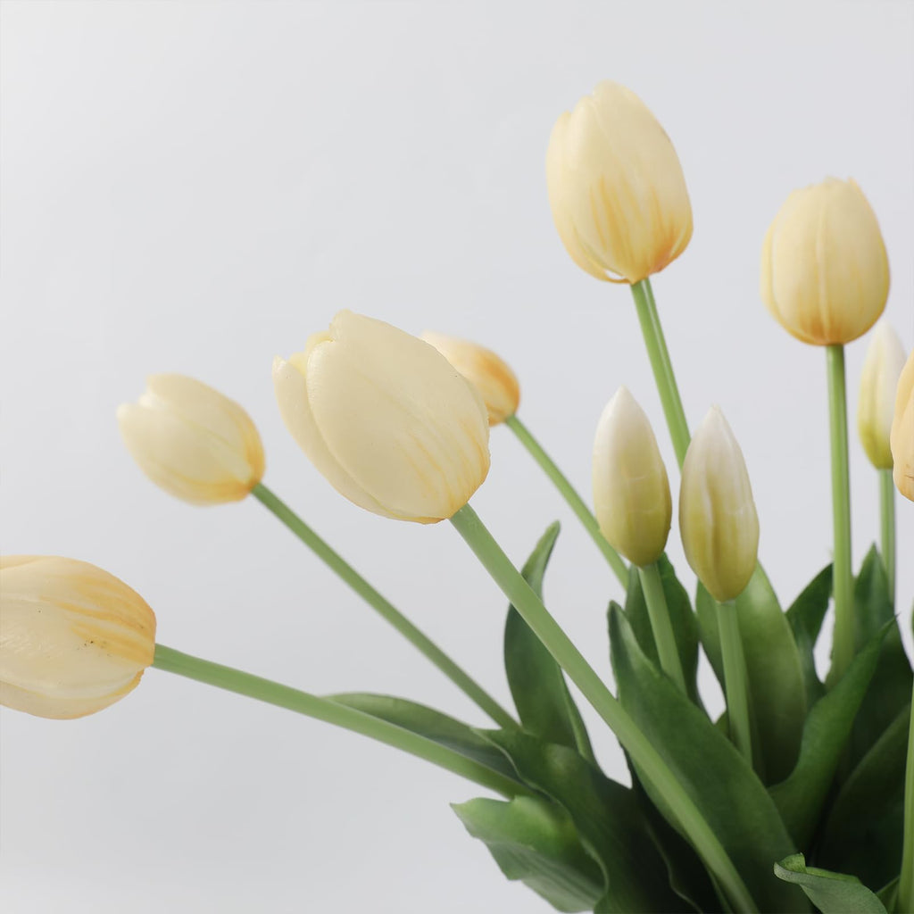 15 Pcs Off White Artificial Tulips Fake Flowers, Premium Latex Lifelike Texture, UV Resistant Waterproof Faux Tulip