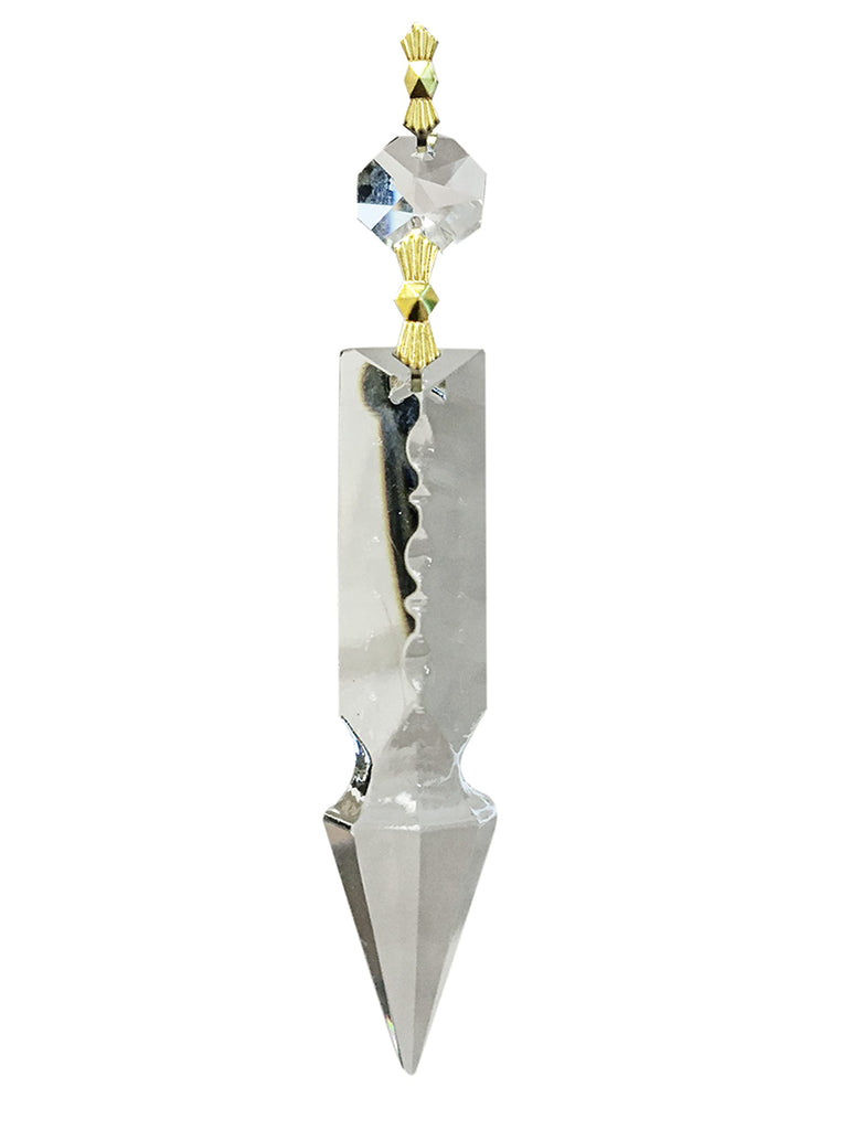 Replacement Chandelier Clear Crystal Prism K9 Quality 4 Inch Arrowhead Spear Shape with Polished Brass Bow Connectors