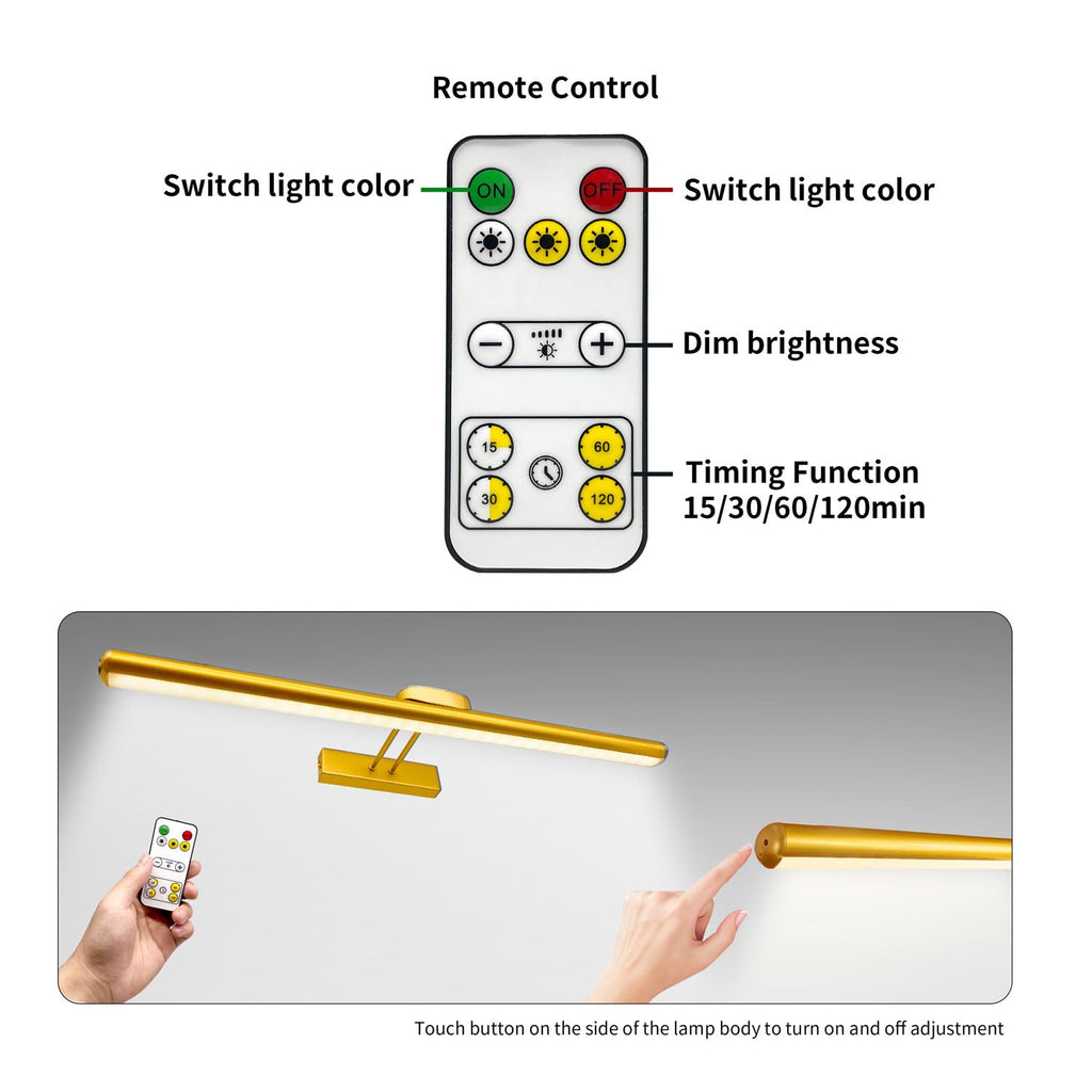 24.4" Wireless Picture Lights, Rechargeable Battery Art Display Light with Remote Control, Dimmable/Timer Off