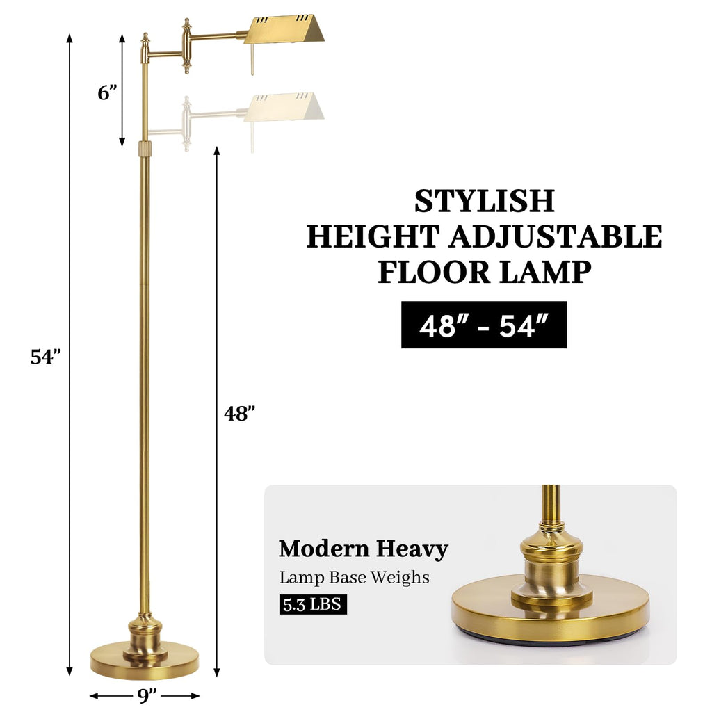 Gold Reading Floor Lamp, Dimmable Pharmacy Standing Lamp with Remote