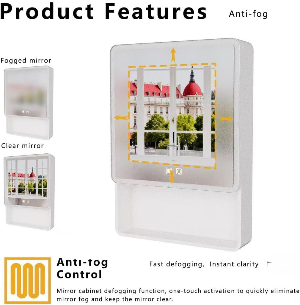 19.69" x 27.56" LED Bathroom Medicine Cabinet, Wall Mounted Mirror Cabinet with Warm LED Light, Anti-Fog Mirror