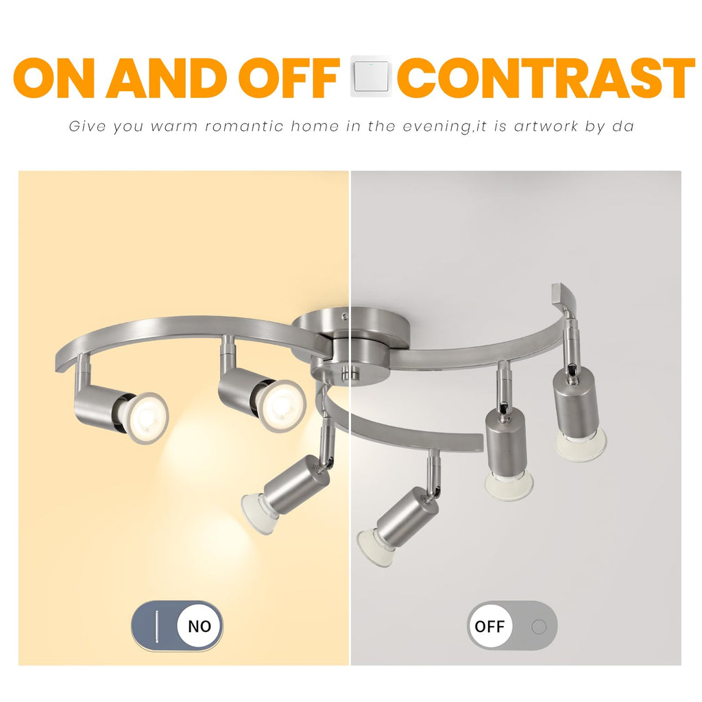 6 Light Track Lighting Fixtures Ceiling, Flexibly Rotatable Light Heads, Nickel Semi Flush Mount Ceiling Light Dining